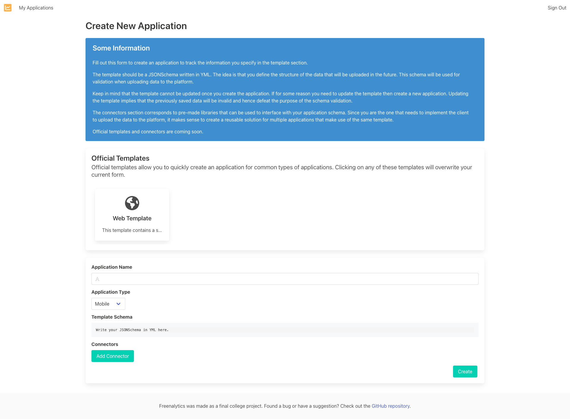 Here's how you can create an application.